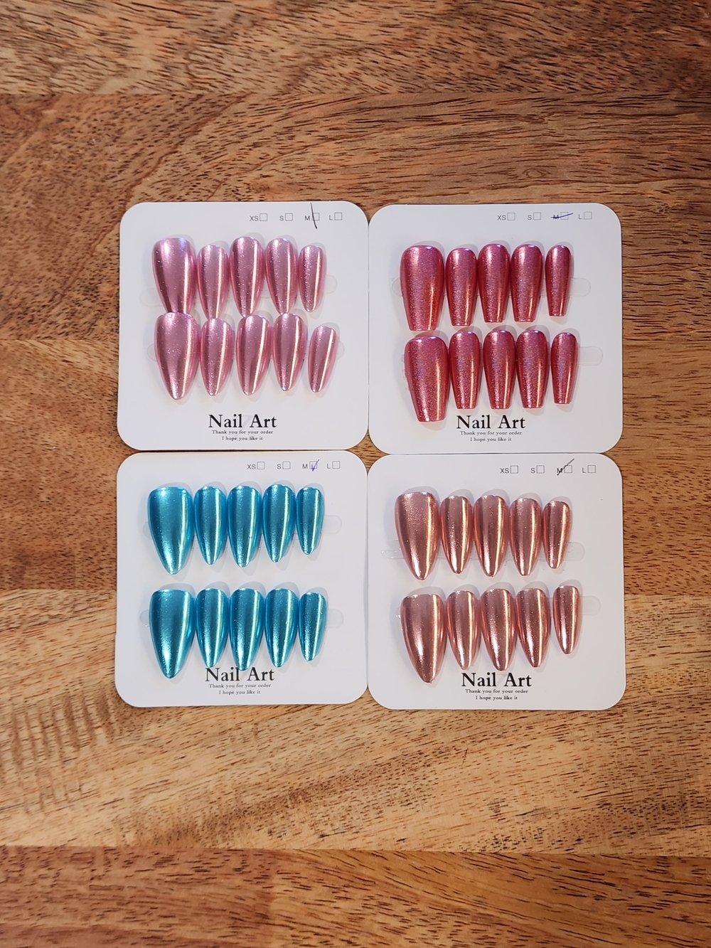 Assorted Metallic Press-On Nails - Pink, Rose, Blue, And Rose Gold